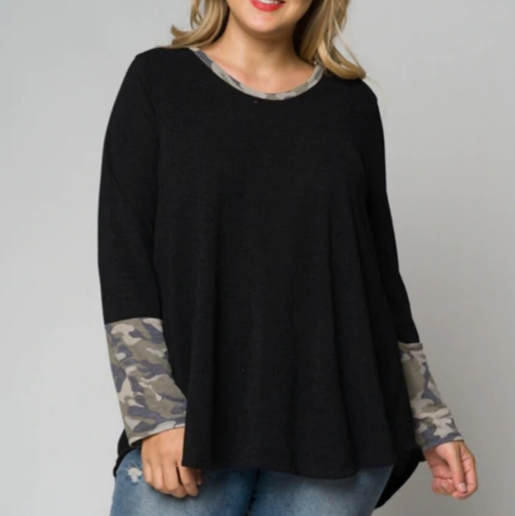 1X Black Knit Tunic with Camouflage hood - Picture 4 of 8